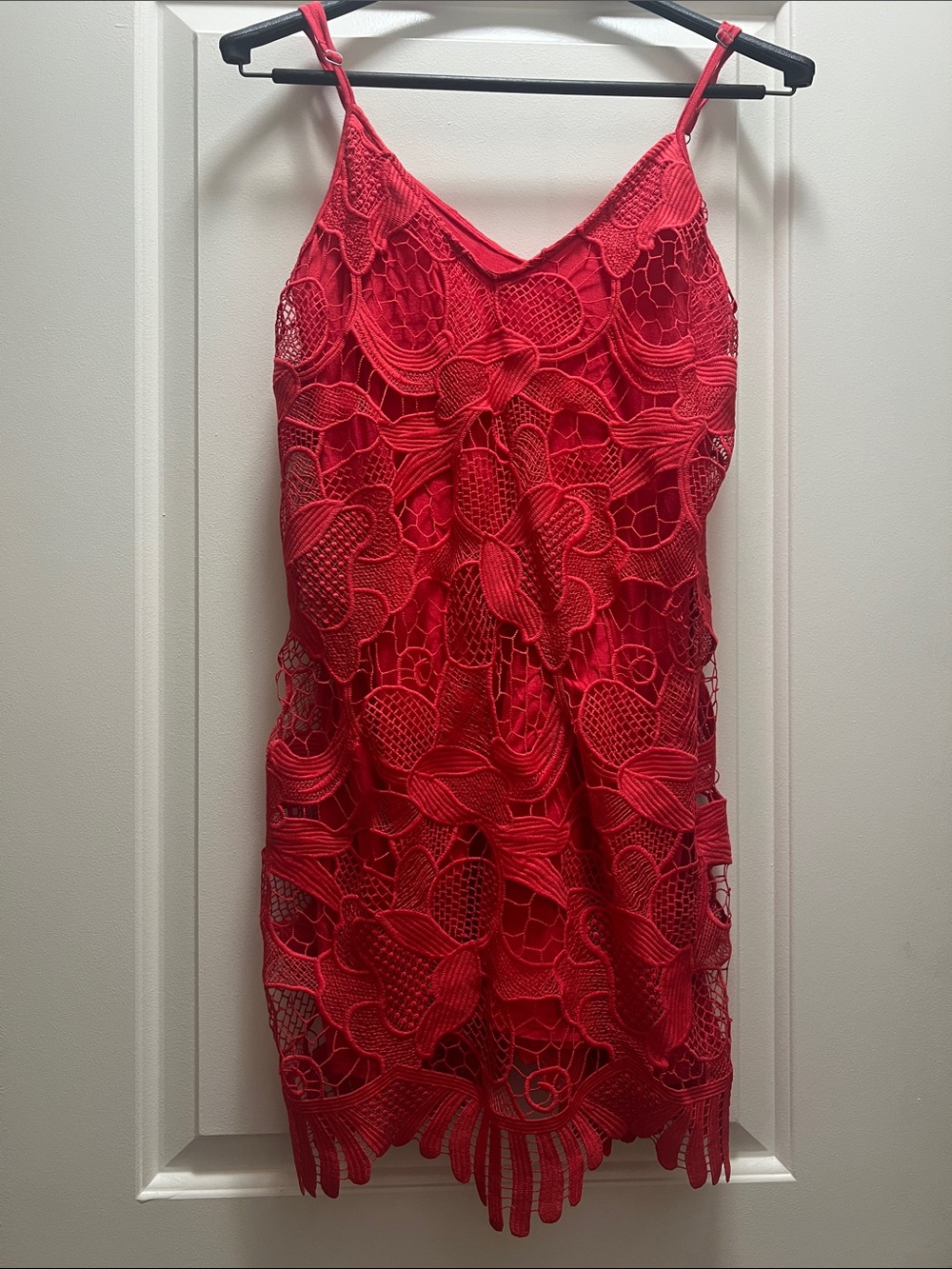 Express Red Lace Crochet Floral Cami Mini Dress Size M